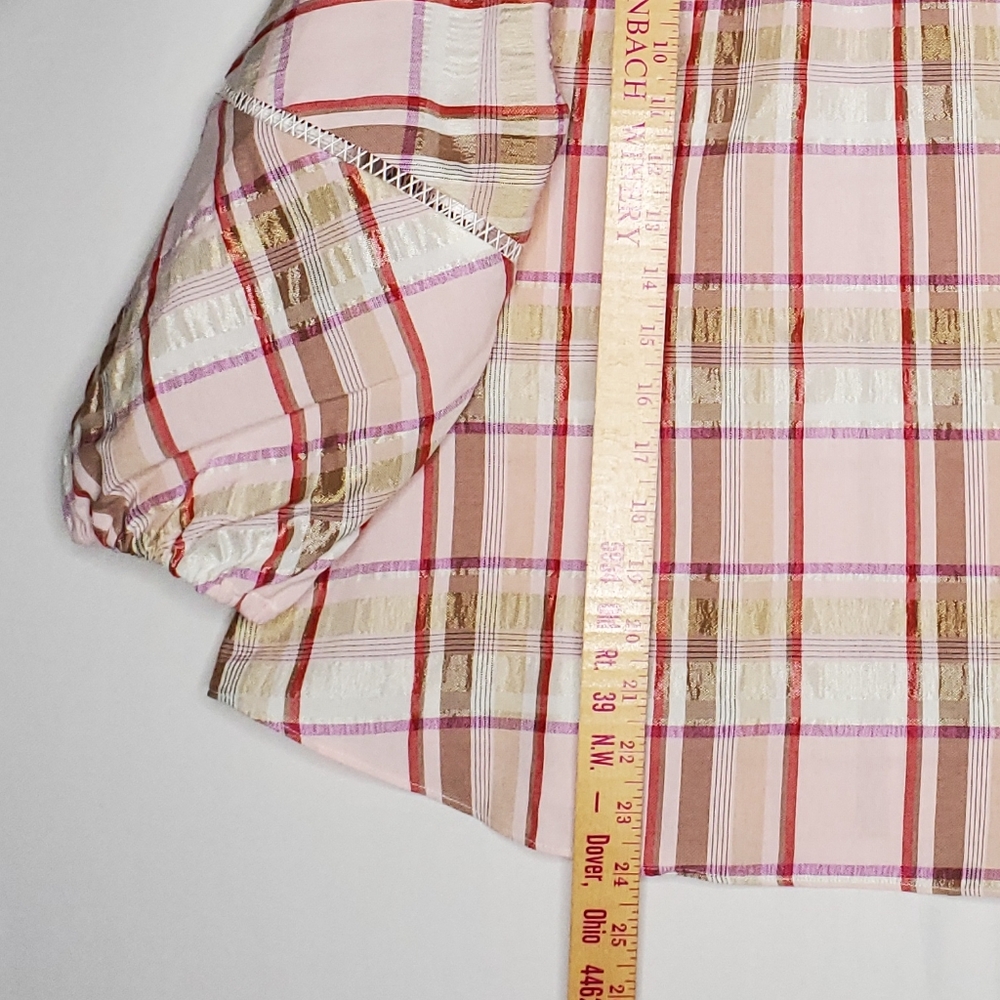 Pearl Lela‎ Rose Top Womens XS Pink Plaid Oversized 3/4 Raglan Sleeve Farmhouse - Picture 5 of 8